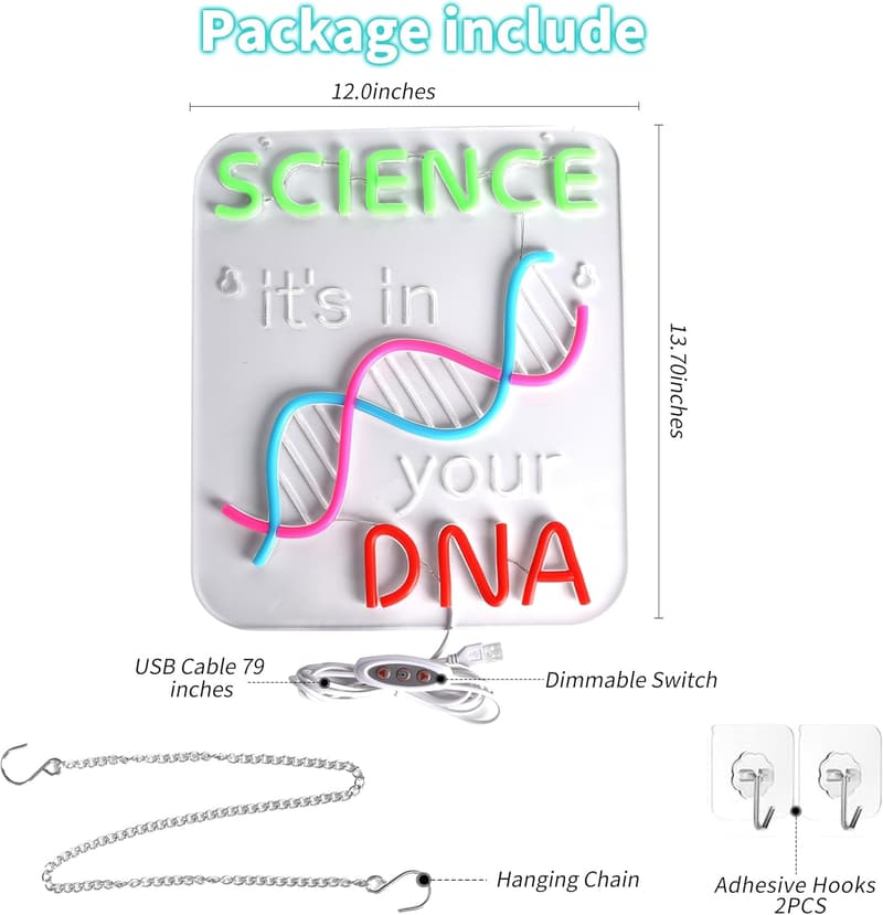 Neon DNA Science Sign | Dimmable LED Decor for Teachers & Students