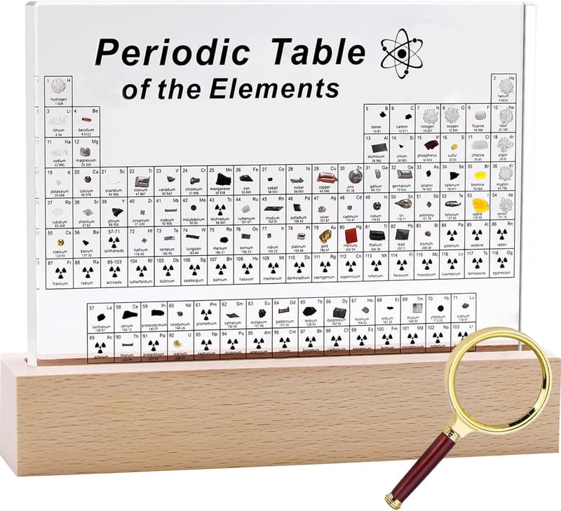 Periodic Table Display with 83 Real Elements and Stand