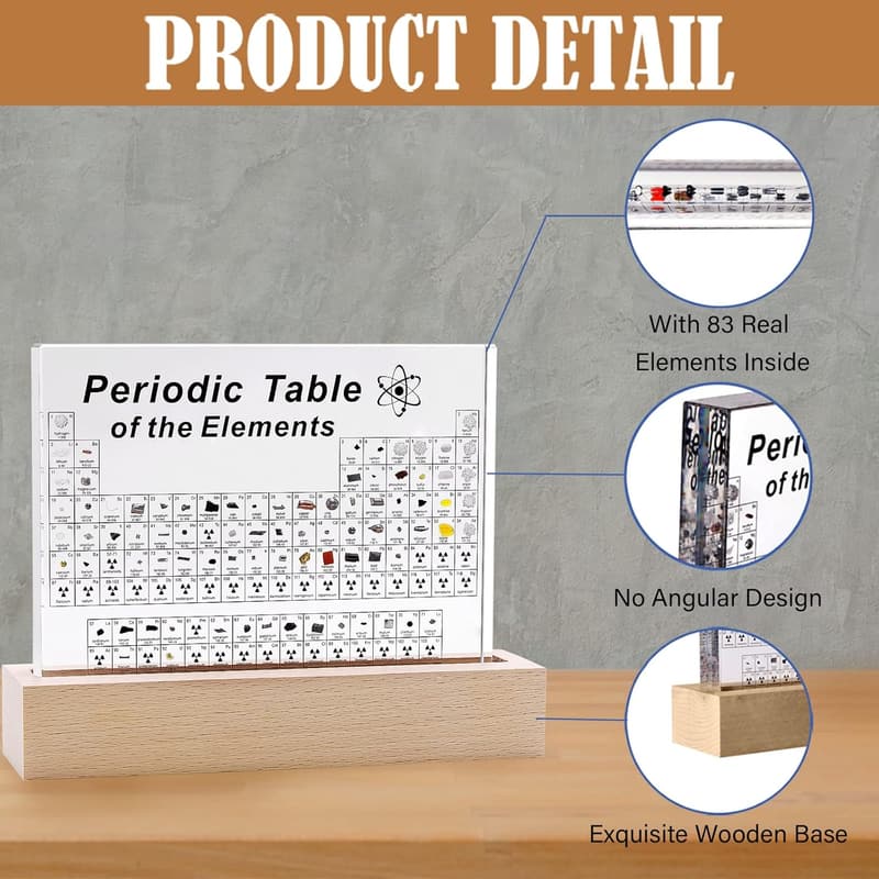 Periodic Table Display with 83 Real Elements and Stand