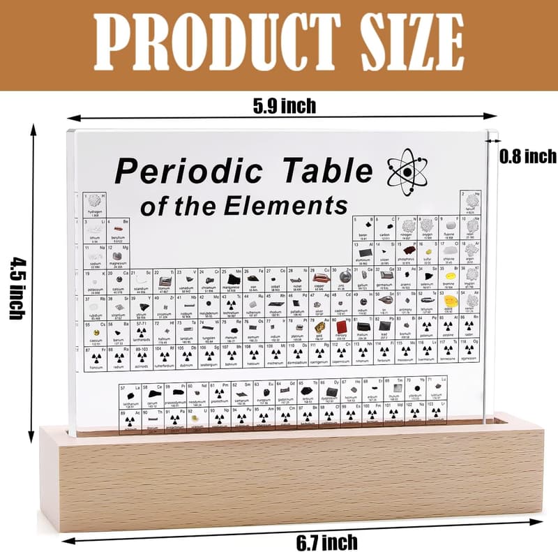 Periodic Table Display with 83 Real Elements and Stand