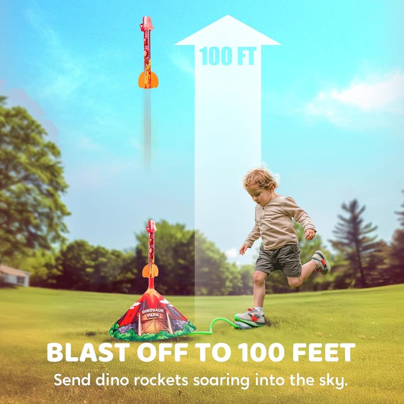 Dinosaur Toy Rocket Launcher with Foam Rockets - Gift for Kids 3-8