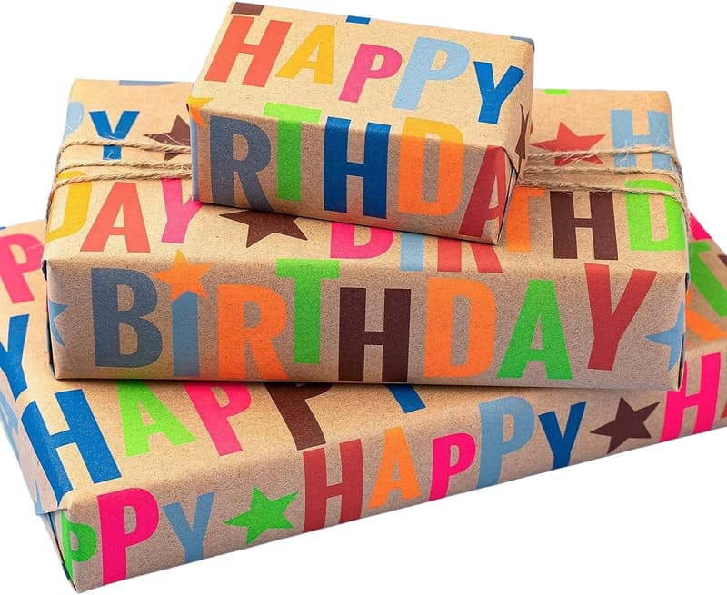 Happy Birthday Kraft Wrapping Paper Roll - Colorful Design, 17