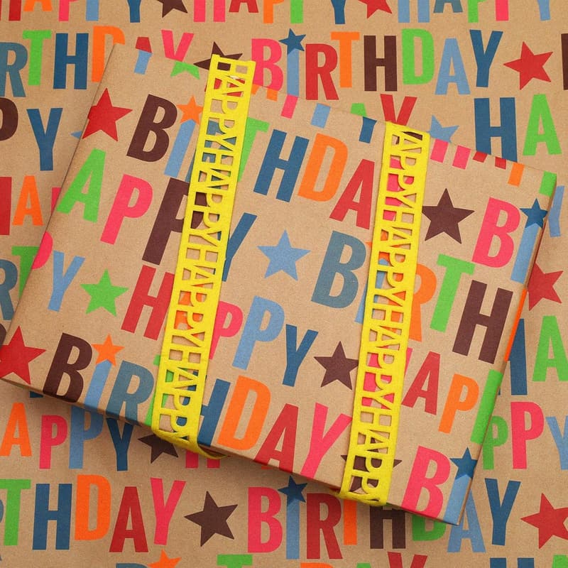 Happy Birthday Kraft Wrapping Paper Roll - Colorful Design, 17