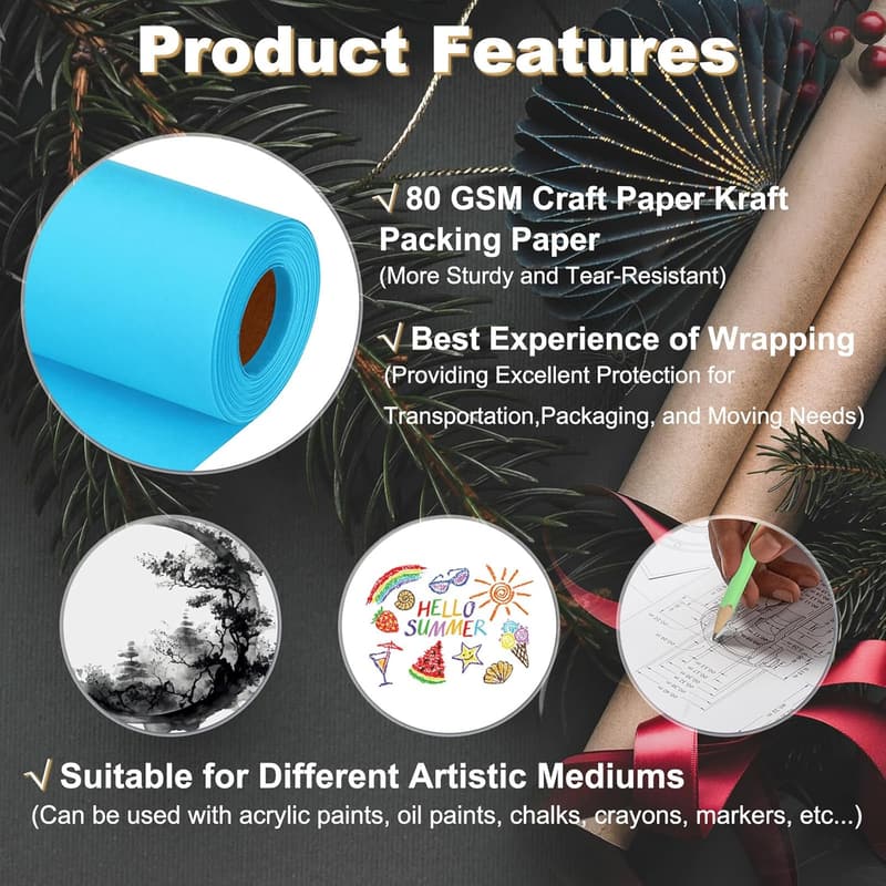 Light Blue Kraft Paper Roll, 12