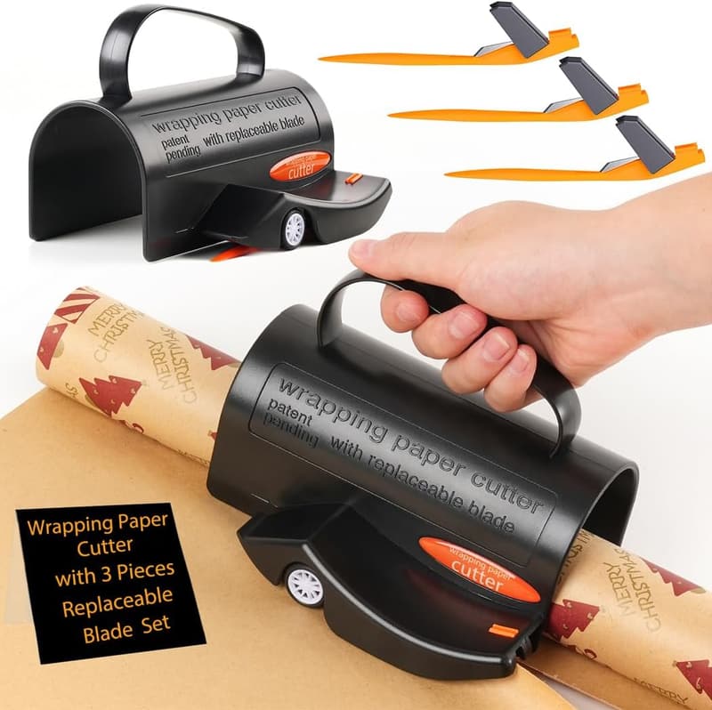 Wrapping Paper Cutter with Handle & Wheels for Gift Wrapping