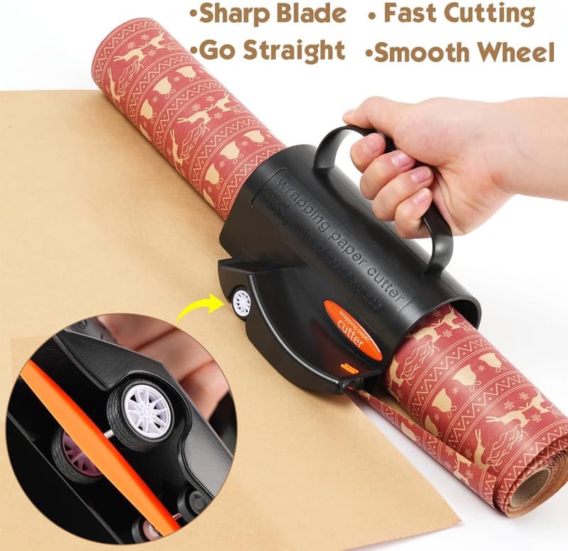Wrapping Paper Cutter with Handle & Wheels for Gift Wrapping