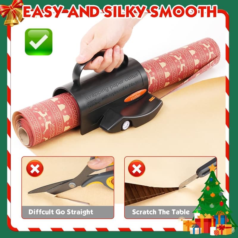 Wrapping Paper Cutter with Handle & Wheels for Gift Wrapping