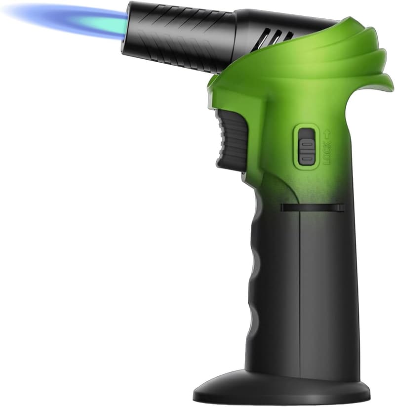 Adjustable Flame Butane Torch Lighter with Safety Lock - Green & Black