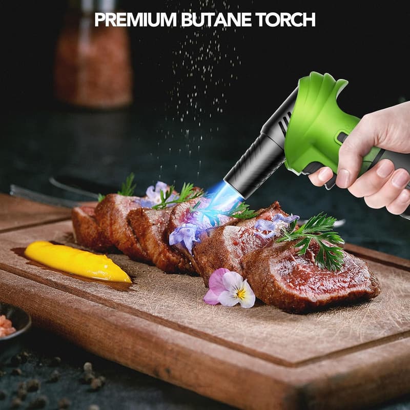 Adjustable Flame Butane Torch Lighter with Safety Lock - Green & Black