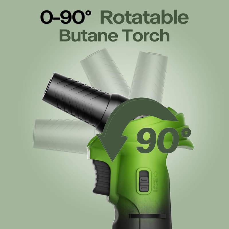 Adjustable Flame Butane Torch Lighter with Safety Lock - Green & Black