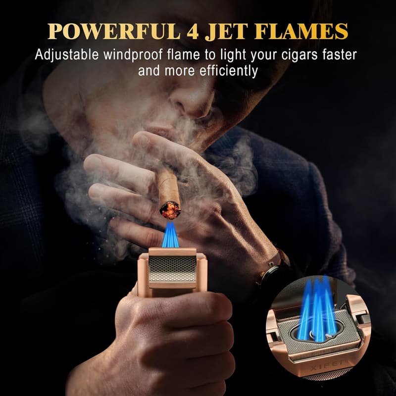 6-in-1 Cigar Lighter Set with Torch, Cutter, & Holder (Bronze)