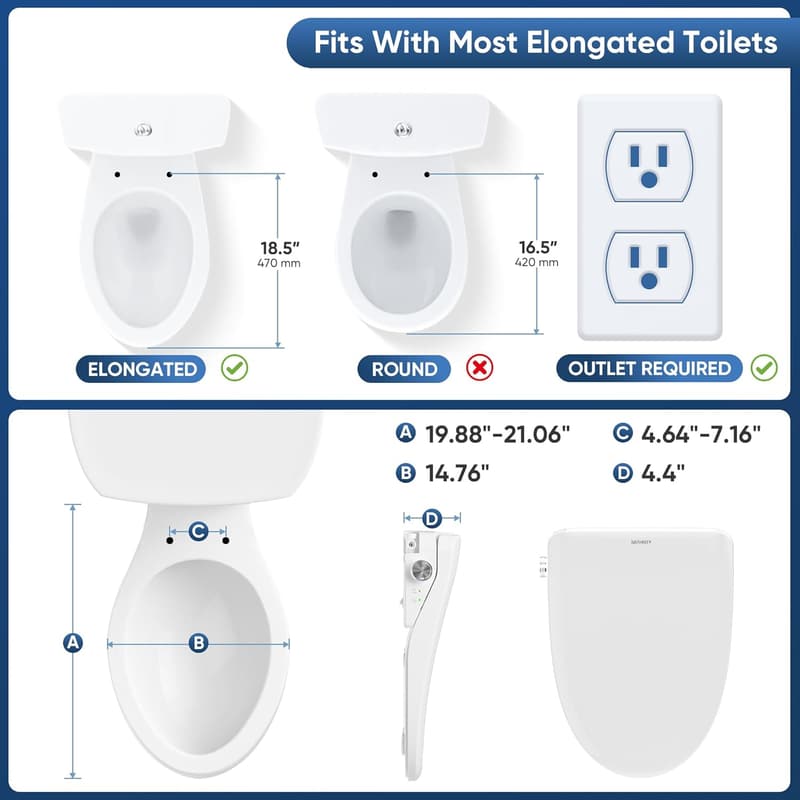 Electric Heated Bidet Toilet Seat with Warm Air Dryer