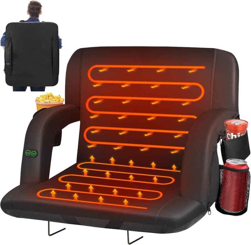 Heated Stadium Seats with Back Support, 3 Heat Levels, Portable