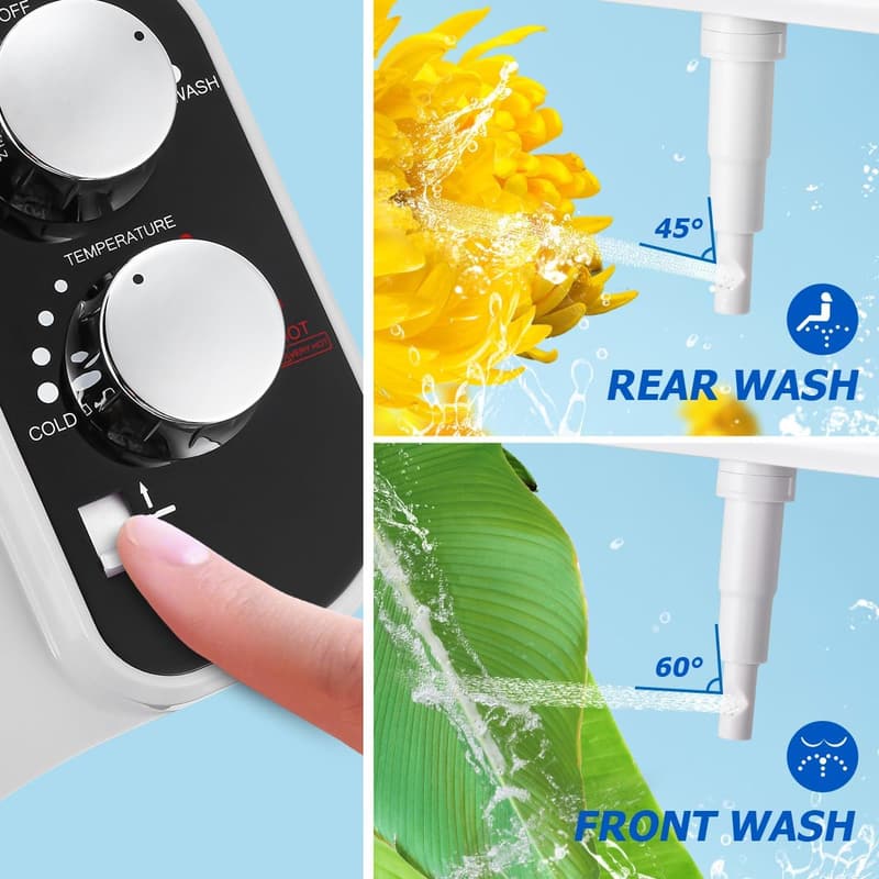 Ultra-Slim Hot/Cold Bidet Attachment with Adjustable Pressure
