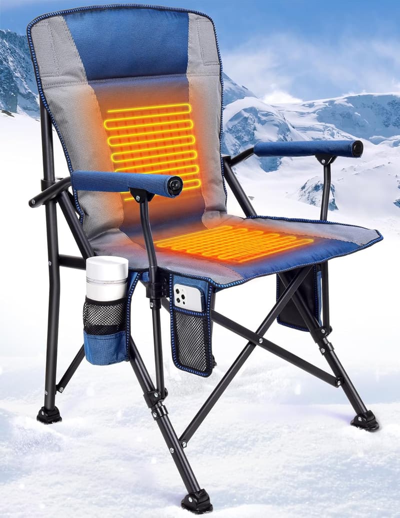Heated Camping Chair for Adults with 3 Heat Levels and Cup Holder