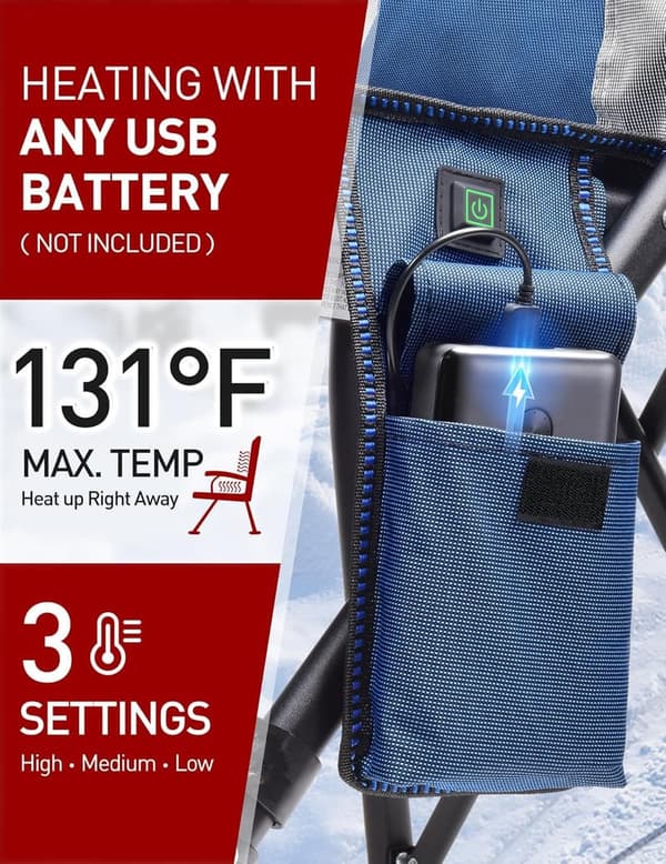 Heated Camping Chair for Adults with 3 Heat Levels and Cup Holder