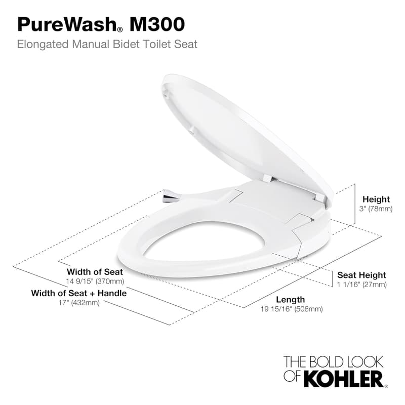 Elongated Bidet Toilet Seat with Self-Cleaning Wand, Chrome Handle