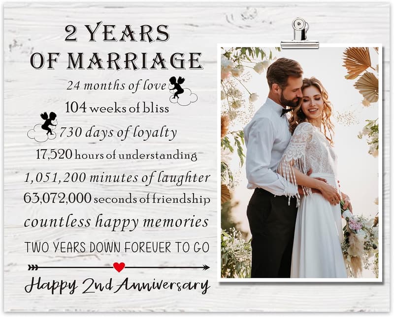 2nd Anniversary Keepsake Picture Frame for Couples