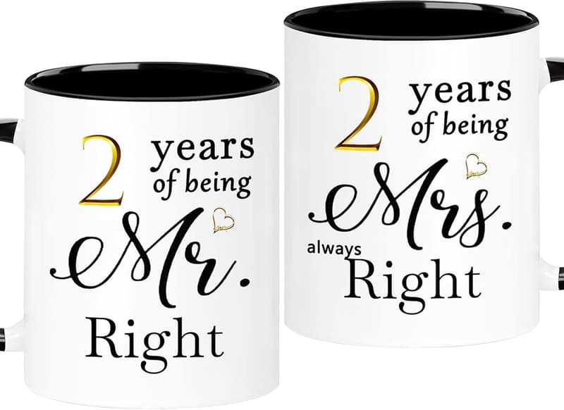 2nd Anniversary Coffee Mugs Set for Couples, 11oz