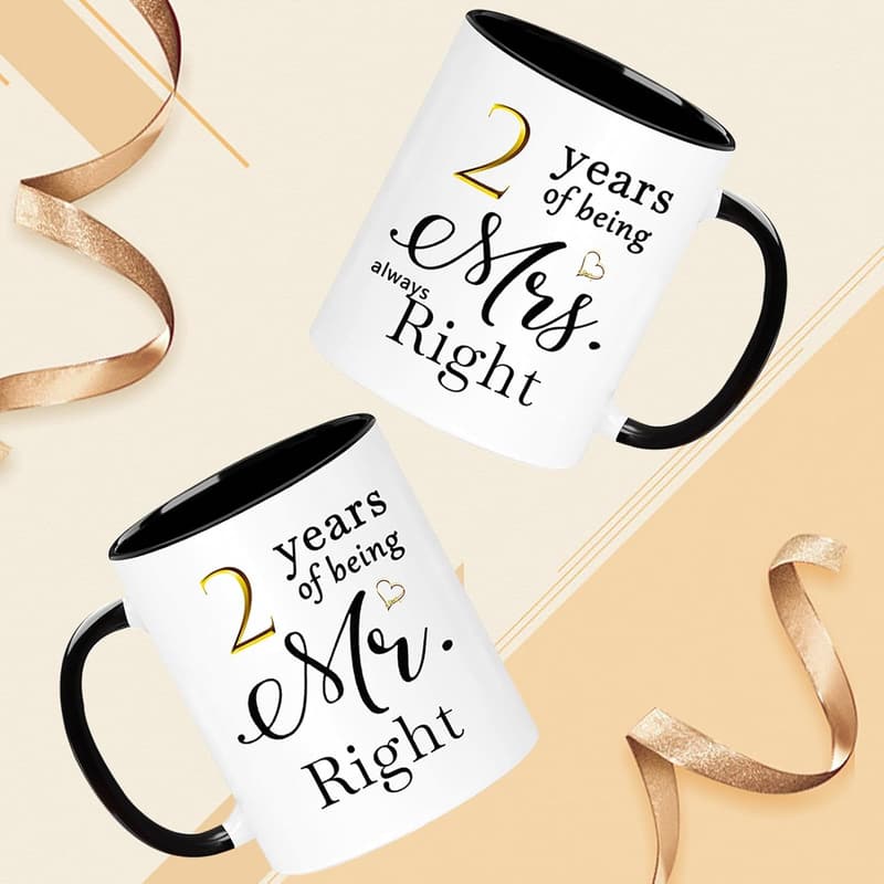 2nd Anniversary Coffee Mugs Set for Couples, 11oz