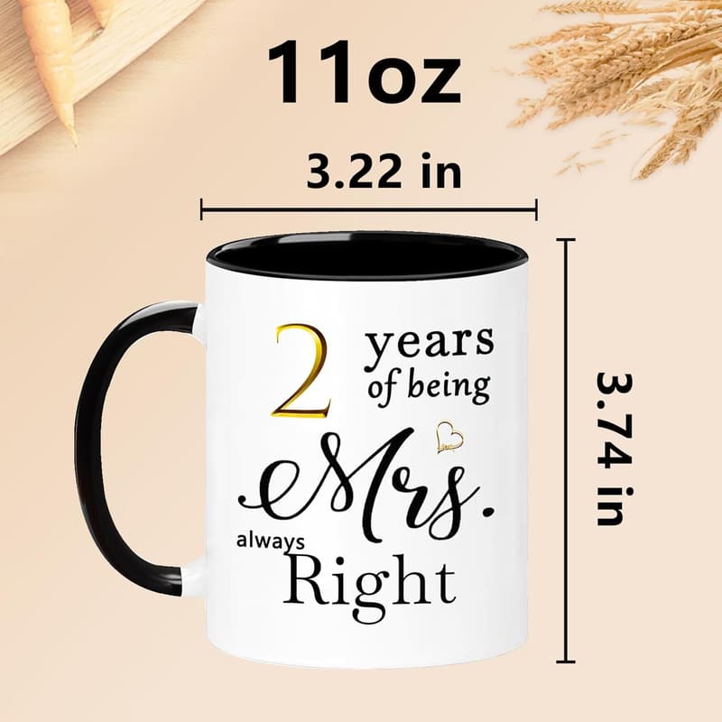 2nd Anniversary Coffee Mugs Set for Couples, 11oz