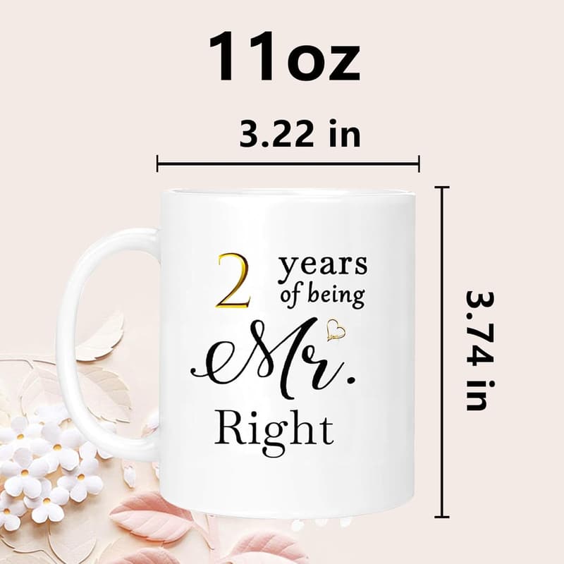 2nd Anniversary Coffee Mugs Set of 2 for Couples, 11oz