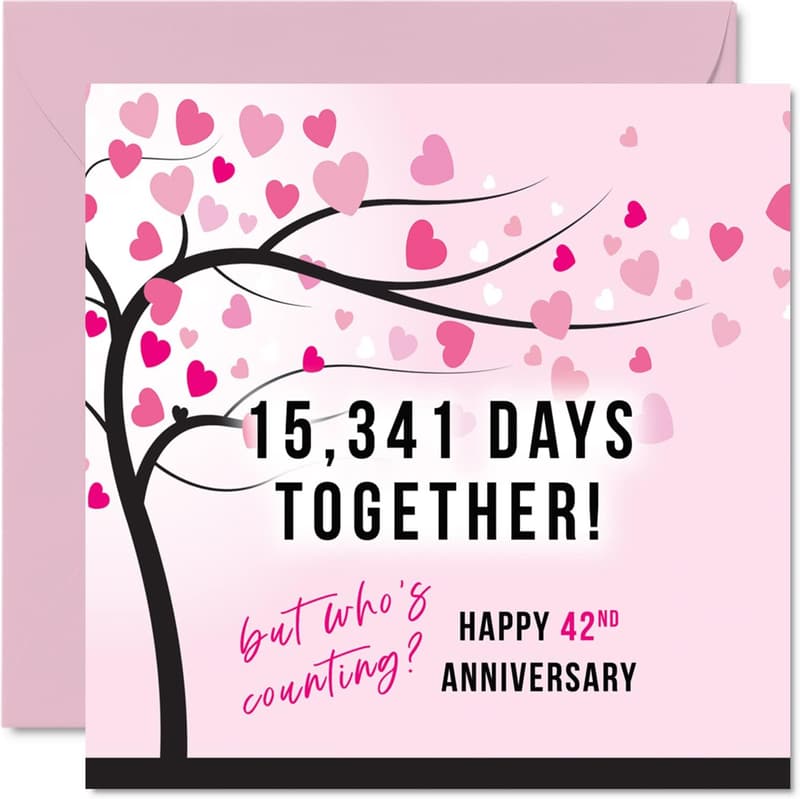 42nd Anniversary Card for Couples - I Love You Design