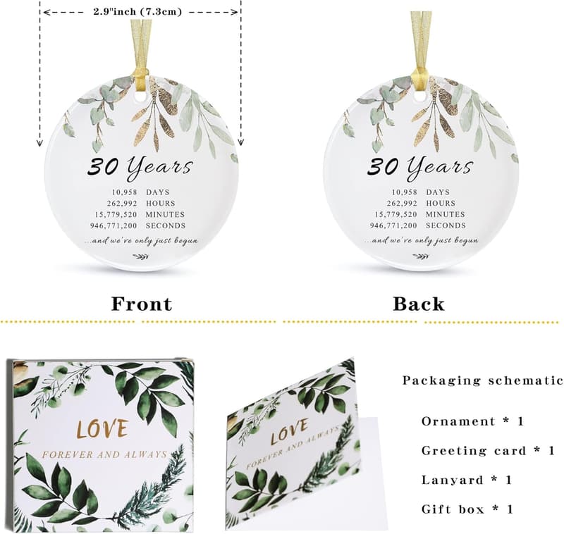 30th Anniversary Ceramic Ornament with Gift Box & Card