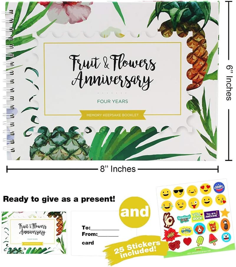 4th Anniversary Memory Book with Stickers & Card for Couples