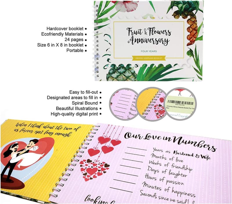 4th Anniversary Memory Book with Stickers & Card for Couples