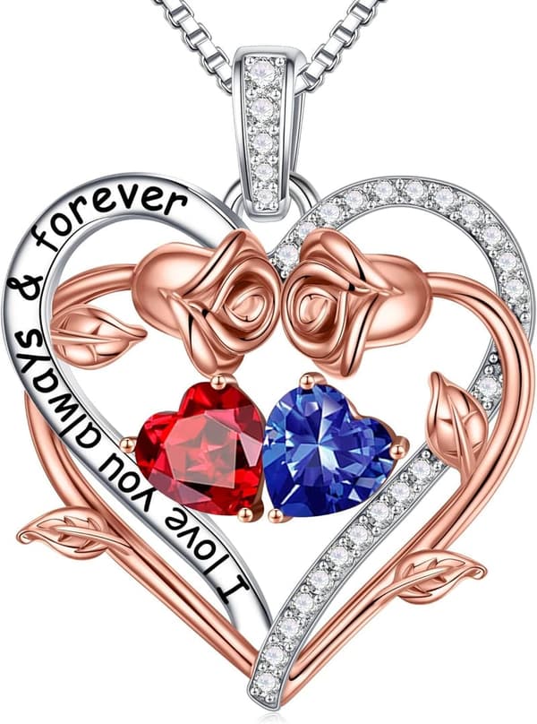 Birthstone Heart Necklace for Women - Ideal Birthday Gift