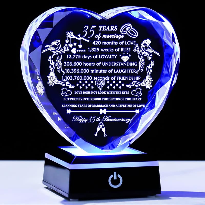 35th Anniversary Laser Engraved Crystal Keepsake Gift for Couples