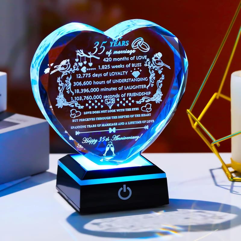 35th Anniversary Laser Engraved Crystal Keepsake Gift for Couples