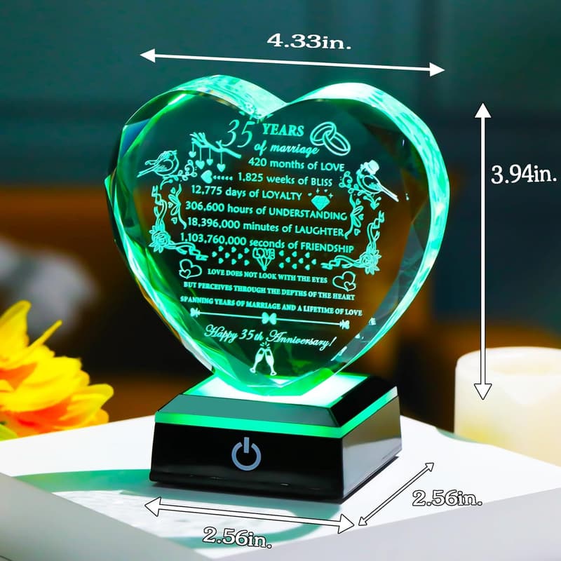35th Anniversary Laser Engraved Crystal Keepsake Gift for Couples