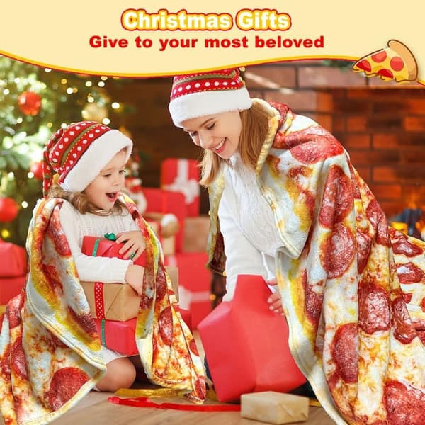 Christmas Pizza Blanket - Double-Sided Fleece Throw for Kids & Adults