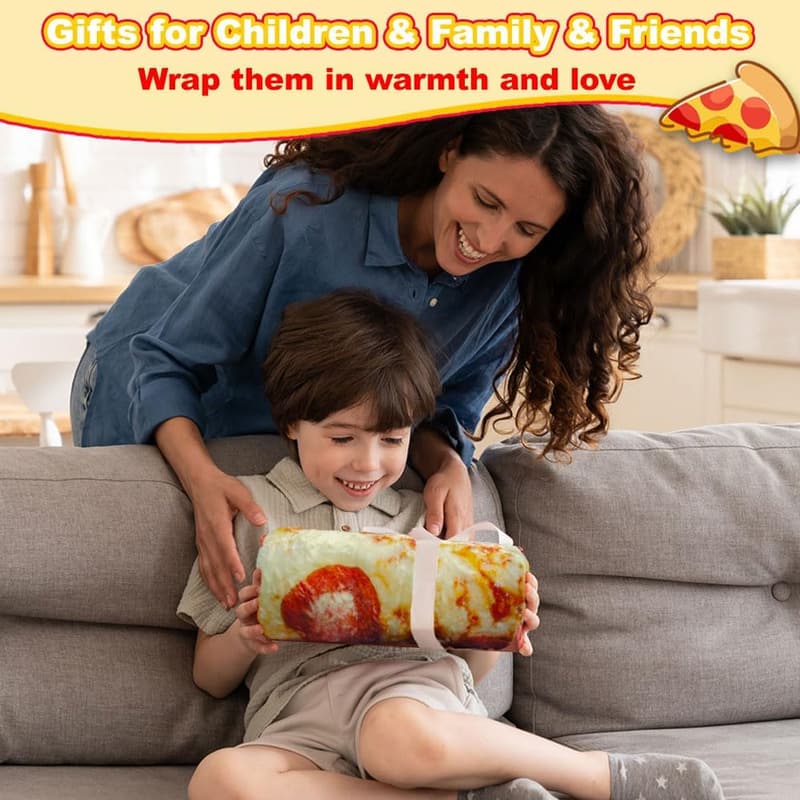 Christmas Pizza Blanket - Double-Sided Fleece Throw for Kids & Adults