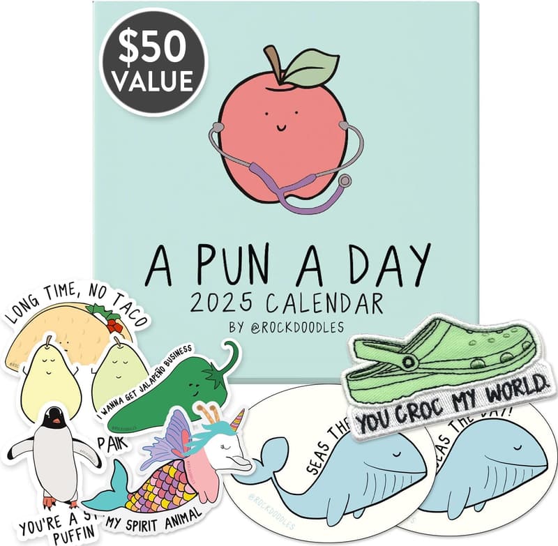 2025 Rockdoodles Pun Calendar Gift Set for Secret Santa