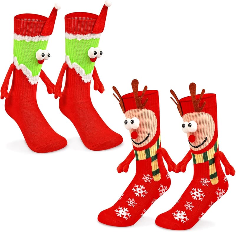 Funny Christmas Hand Holding Socks for Couples - 2 Pairs