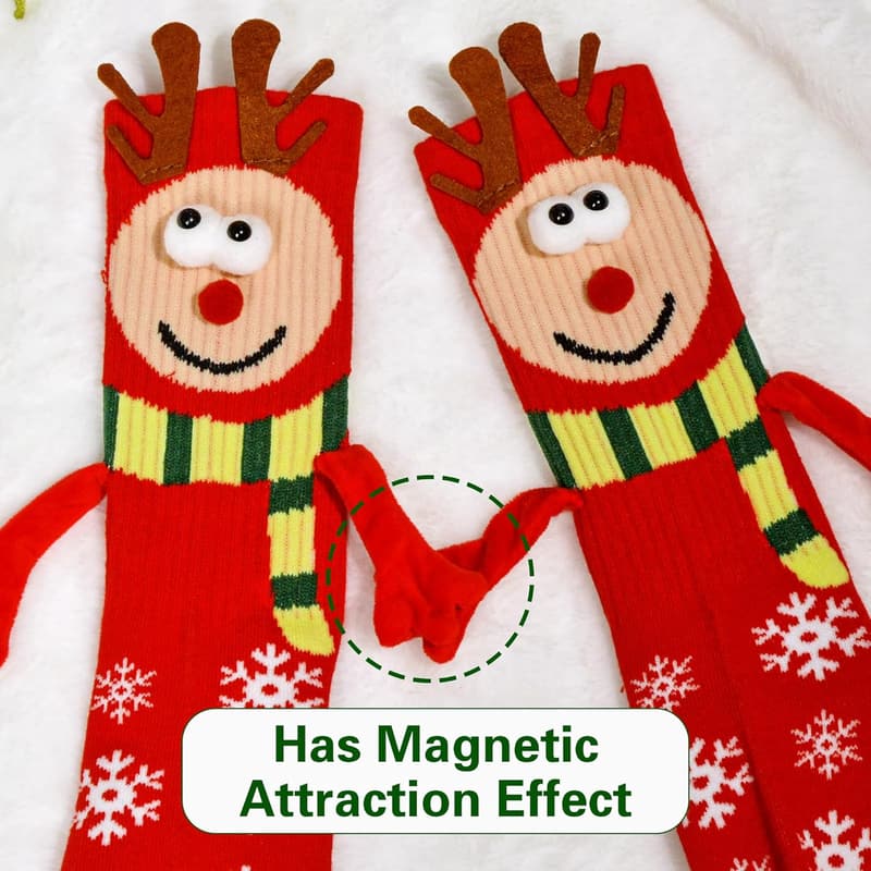 Funny Christmas Hand Holding Socks for Couples - 2 Pairs