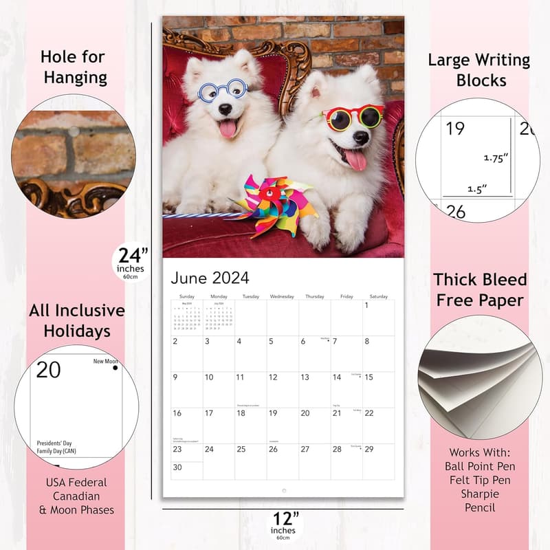 Cute Dog Photography Wall Calendar 2023 - 12 x 24 Inches
