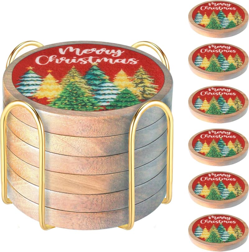 Christmas Tree Coaster Set - 6 Absorbent Drink Coasters