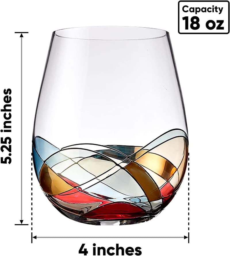 Hand-Painted Stemless Wine Glass Set | 18 oz | Wine Lover Gift