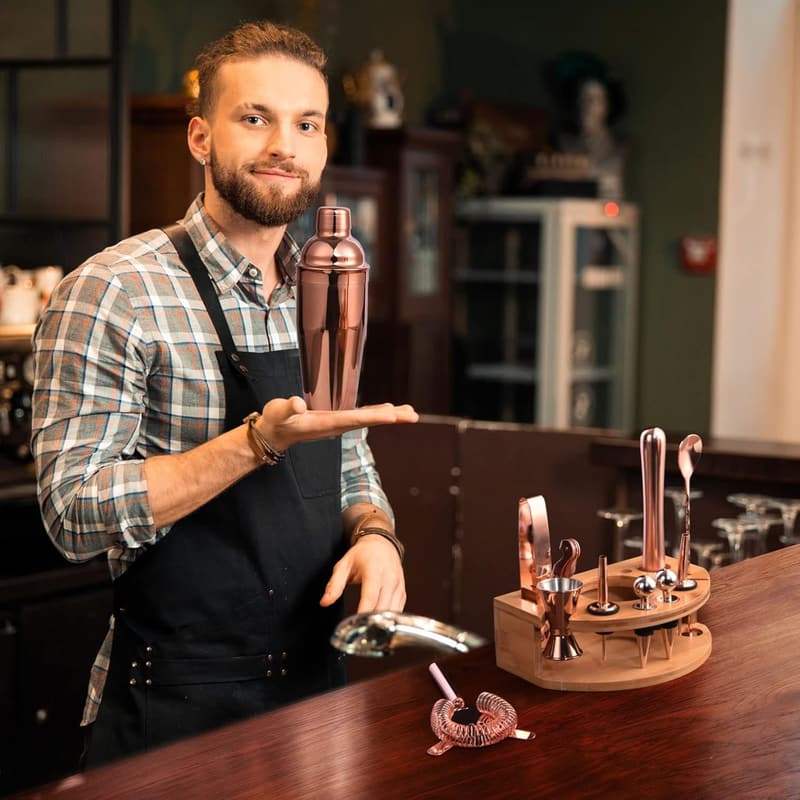 Professional 12-Piece Cocktail Shaker Set with Bamboo Stand