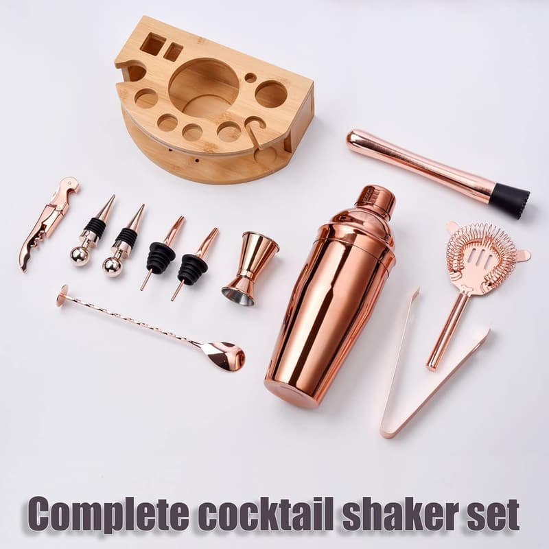 Professional 12-Piece Cocktail Shaker Set with Bamboo Stand