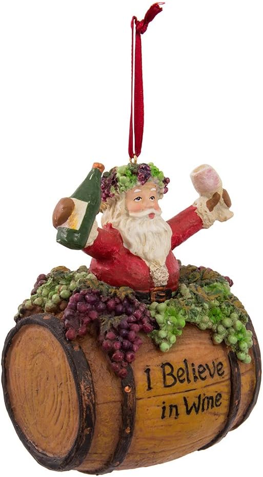Santa Wine Barrel Ornament - 4-Inch Polyresin Christmas Decor