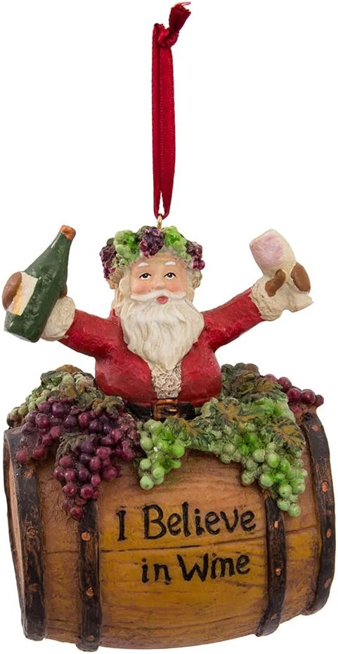 Santa Wine Barrel Ornament - 4-Inch Polyresin Christmas Decor