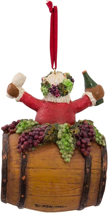Santa Wine Barrel Ornament - 4-Inch Polyresin Christmas Decor
