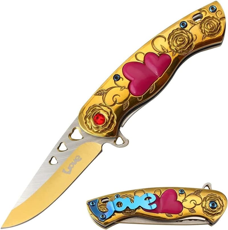 Valentine's Day Heart Pocket Knife with LOVE Clip (Gold)