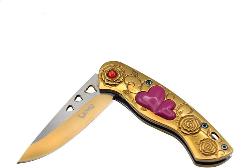 Valentine's Day Heart Pocket Knife with LOVE Clip (Gold)