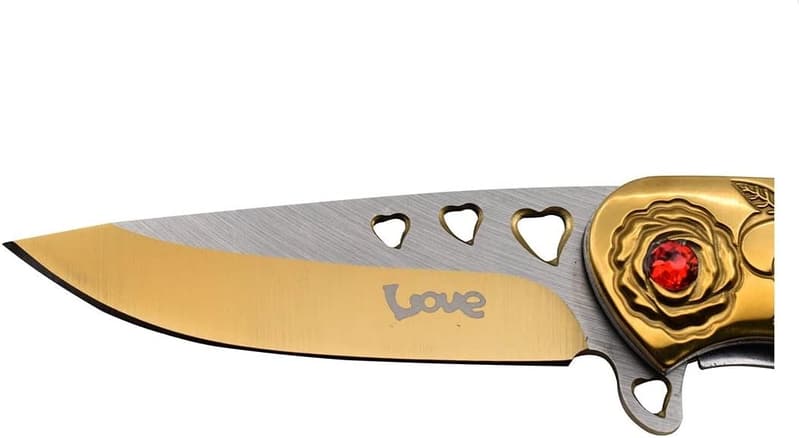 Valentine's Day Heart Pocket Knife with LOVE Clip (Gold)